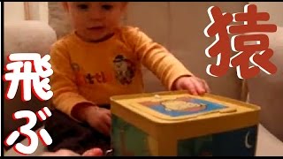 赤ちゃんおもしろ。突然のサプライズで号泣！猿が飛び出すびっくり箱から猿が出てきて号泣する赤ちゃんの面白い動画